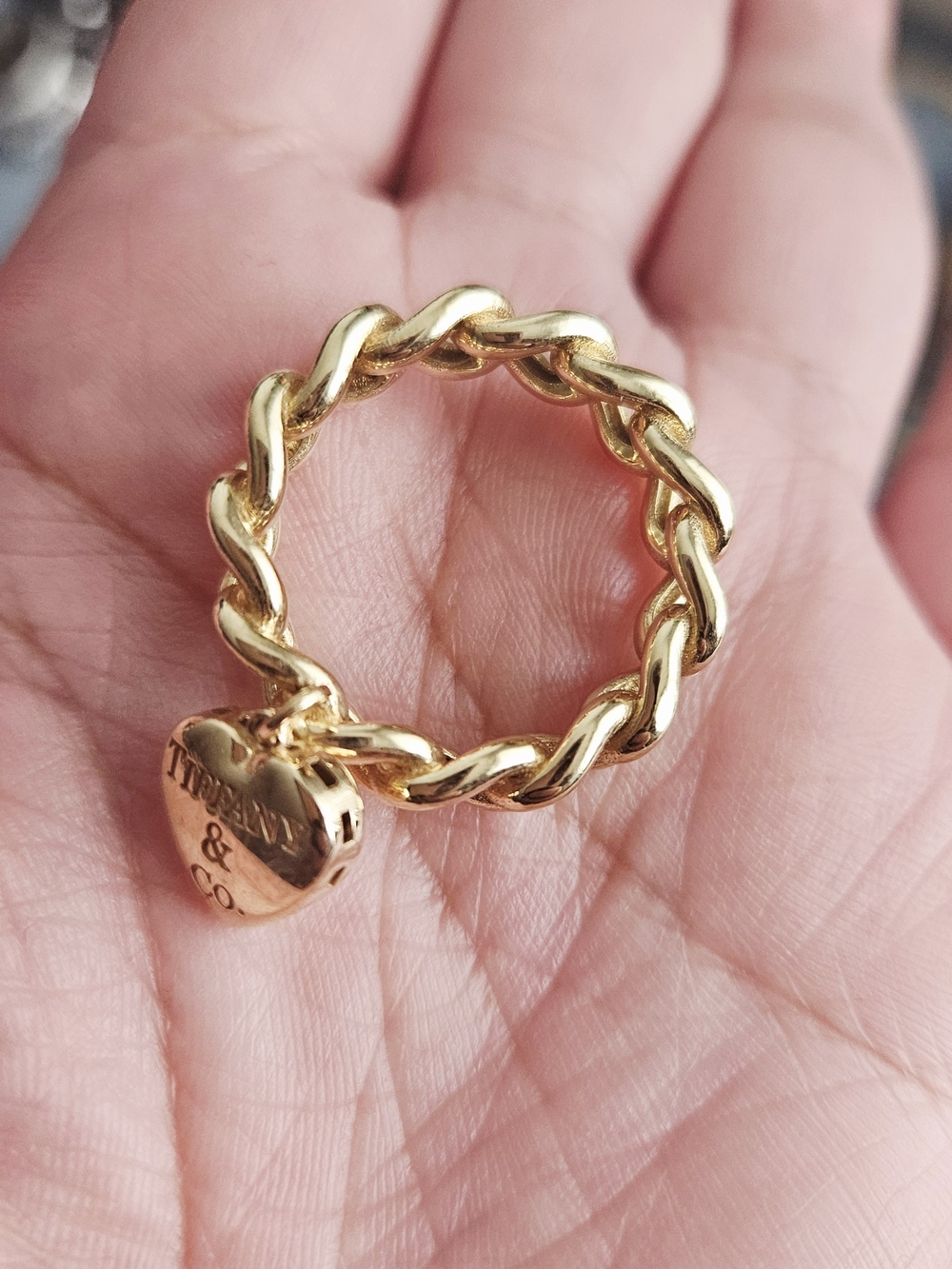 Gold Twisted Chain Ring with Heart Charm